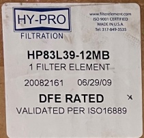 Hy-Pro Filter Element HP83L39-12MB